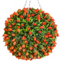 Best Artificial 38cm Orange Lush Tulip Hanging Basket Flower Topiary Ball - Orange