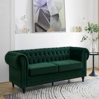 Chesterly Green Velvet Fabric 2 or 3 Seater Sofa With Button Detail - Green Velvet / 3