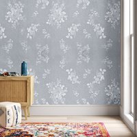 Livingandhome Retro Flower Textured PVC Wallpaper - Grey Blue