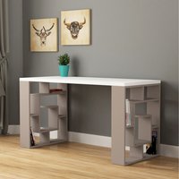 Labirent Modern Desk With Bookshelf Legs - Mocha Grey