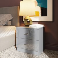 FWStyle High Gloss 2 Drawer Bedside Table Nightstand Modern Deep Design - High Gloss Grey