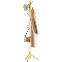 Wooden Coat Stand Stand With 8 Hooks - Natural Brown / Natural Brown