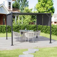 Outdoor Retractable Steel Pergola with Canopy - Dark Grey
