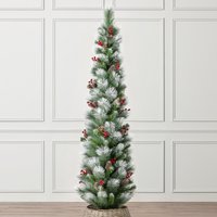 Pencil Christmas Tree with Pine Cose and Berries - Green / 6ft