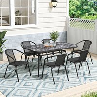 Garden Rectangular Marble Effect Table with Chairs Set - Black / 1 Table, 6Chairs