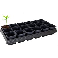 Large Growing Seed Tray and Pots 18 (9cm) Square Pots Plastic Seedling - Black