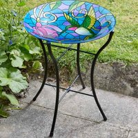 Hummingbird Bird Bath Table - Blue, Green, Pink, Yellow
