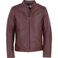 Real Leather Mandarin Collar Biker Jacket - Burgundy / 5XL