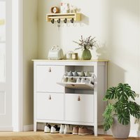 HOMCOM Shoe Cabinet with Flip Doors for Hallway Entryway - White / 105cm / 95.5cm