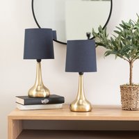 Teardrop Pair of Gold Touch Table Lamps with Shade - Navy