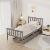 Wooden Single Bed Frame with Storage Drawer - Grey