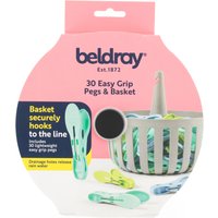 Pack of 30 Easy Grip Pegs with Basket - Grey