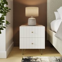 Thalia Ribbed 2 Drawer Bedside Table - White