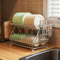Lifeideas 2-Tier Dish Drainer with Drying Tray - Silver