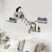 PawHut 4PCs Cat Wall Furniture with Platforms - Grey
