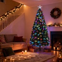 Flowers Fibre Optic Christmas Tree - Natural Green / 5ft
