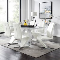 Giovani Grey White Modern Glass Dining Table With Six Willow Chairs Set - White