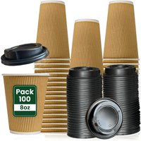 Disposable Coffee Cups With Lids Black Paper Cups - Brown / 100 / 235ml