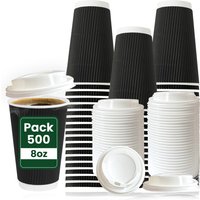 8oz Disposable Black Paper Coffee Cups with Lids - Black / 9in / 4kg