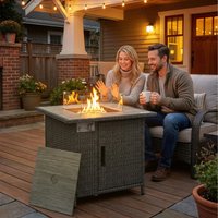 Outsunny Rattan Gas Fire Pit Table - Dark Grey