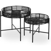 Batu Set Of 2 Black Rattan Side Tables - Black