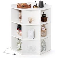 3-Tier Corner Cabinet with Charging Station - White