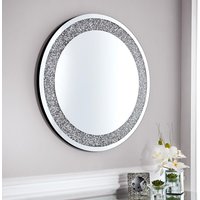 Round Crushed Jewel Wall Mirror - Silver