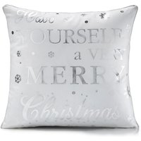 Have Yourself A Merry Christmas Cushion - White & Silver