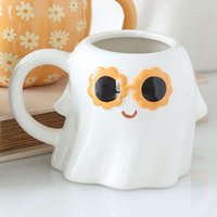 Groovy Ghost Shaped Ceramic Mug with 60s Sunglasses - White