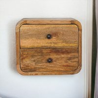 Solid Wood Mini Curve Oak-ish Floating Bedside - Brown
