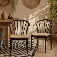 Buenos Aires Scandinavian Dining Chairs Set of 2 Look with Off Woven Seats - Black