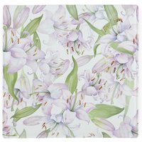 Watercolour Lilies Large Square Worktop Protector - Smooth Glass Chopping Board - Purple