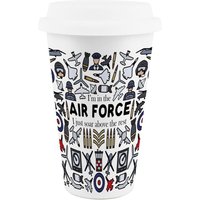 Novelty Air Force Ceramic Travel Mug - Reusable Drinks Cup Gift - White