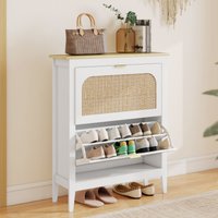 HOMCOM Boho Slim Shoe Cabinet with Rattan Doors, Holds 20 Pairs - White / 17kg / 95.5cm