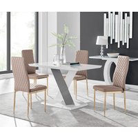 FurnitureboxUK, Monza White High Gloss Dining Table 4 Milan Gold Leg Chairs - Yellow FurnitureboxUK, Monza White High Gloss Dining Table 4 Milan Gold Leg Chairs - Yellow