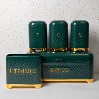 Lovello 6pc Tea Coffee Sugar Canisters Utensil Store Cake Tin and Bread Bin - Green