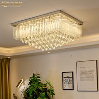 Modern Crystal LED Flush Ceiling Light Chandelier - Chrome / 90cm / Square