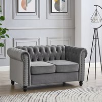 Chester Velvet Sofa Suite Stud Design Wooden Feet - Grey Velvet / 2