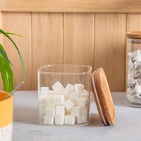 Square Glass Storage Jar with Wooden Lid - Clear / 0.68l / 1