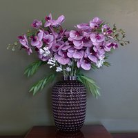 Amethyst Vase Artificial Orchids and Foliage - Amethyst Orchid Vase