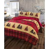 Flannelette Tartan Stag Duvet Cover Set Set - Red / Superking