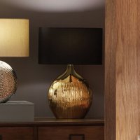 Textured Ceramic Table Lamp With Black Shade - Gold
