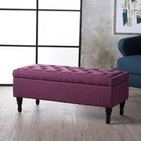 Dark Fuchsia Ottoman Storage Bench Padded Buttoned Seat - Dark Fuchsia