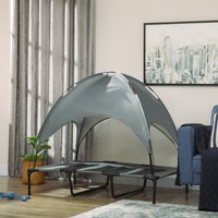 Raised Dog Bed Pet Cot with Waterproof UV Protection Canopy - Grey / 92cm