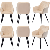 Set of 6 Camden Velvet Dining Chairs Upholstered for Kitchen Dining Room - White