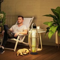 Outsunny Solar Garden Rattan Floor Lamp with Auto OnOff LED - Grey