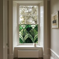 Gavardo Art Deco Stained Glass Privacy Window Film - Green / 95cm