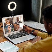 Dimmable Laptop Ring Light with Phone Holder - Black