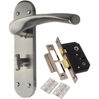 Astrid Bathroom Door Handles Backplate with Mortise Lock - Satin Nickel