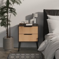 Hong Kong B Ready Assembled 2 Drawer Bedside Cabinet - Slatted Effect & Graphite